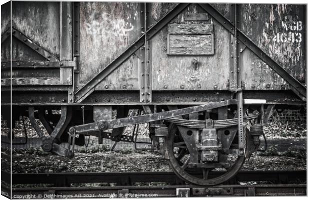 Wheel and mechanism of an old train in Bristol Canvas Print by Delphimages Art