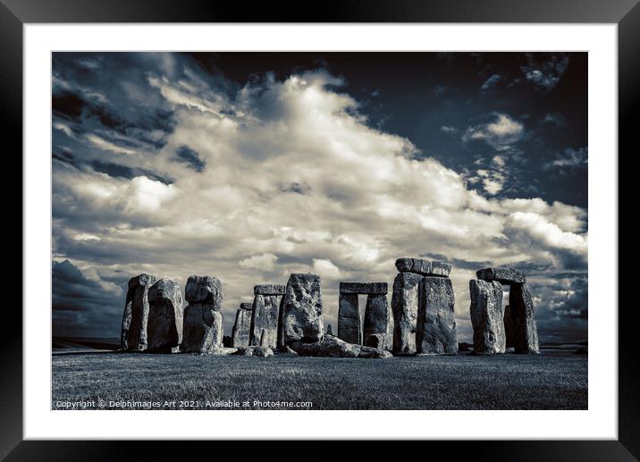 Stonehenge, monochrome Framed Mounted Print by Delphimages Art