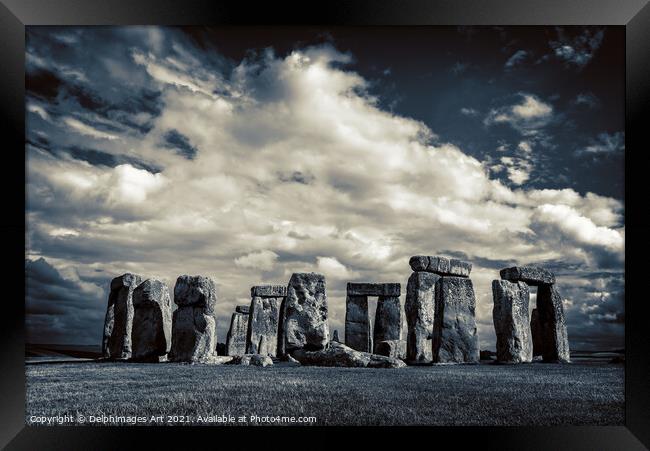 Stonehenge, monochrome Framed Print by Delphimages Art