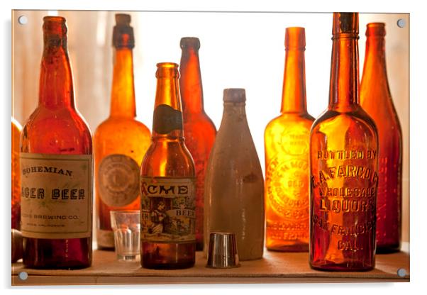 old beer bottles Acrylic by peter schickert