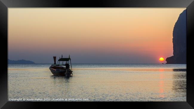 Long Tail boat moored off Pak Meng beach  Framed Print by Kevin Hellon