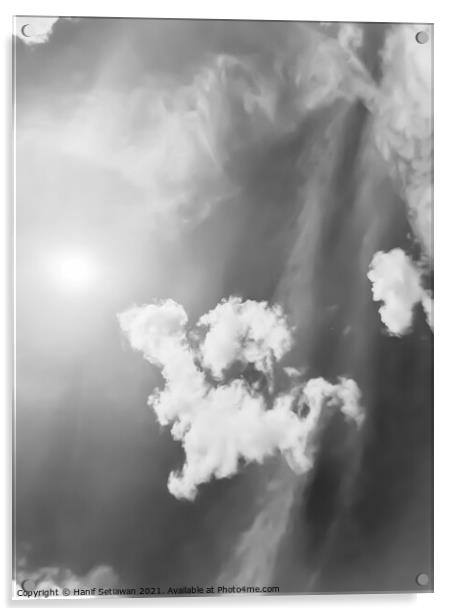 Fluffy cloud shape cloudscape in black and white. Acrylic by Hanif Setiawan