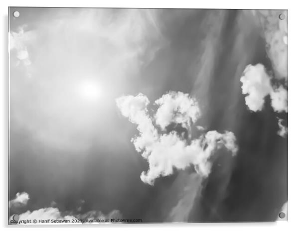 Fluffy cloud shape cloudscape in black and white. Acrylic by Hanif Setiawan