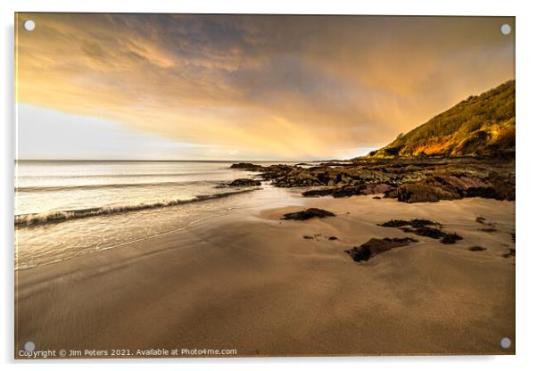 Sunrise on Talland Bay Beach South East Cornwall Acrylic by Jim Peters