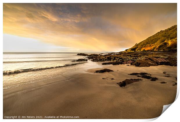 Sunrise on Talland Bay Beach South East Cornwall Print by Jim Peters