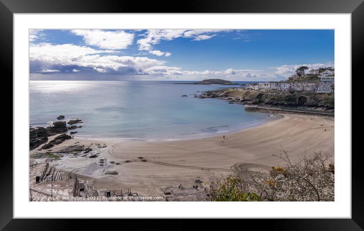 Looe beach in the Morning sunshine Cornwall Framed Mounted Print by Jim Peters