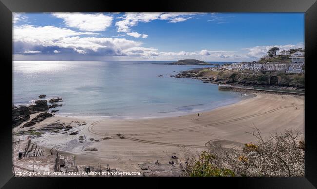 Looe beach in the Morning sunshine Cornwall Framed Print by Jim Peters