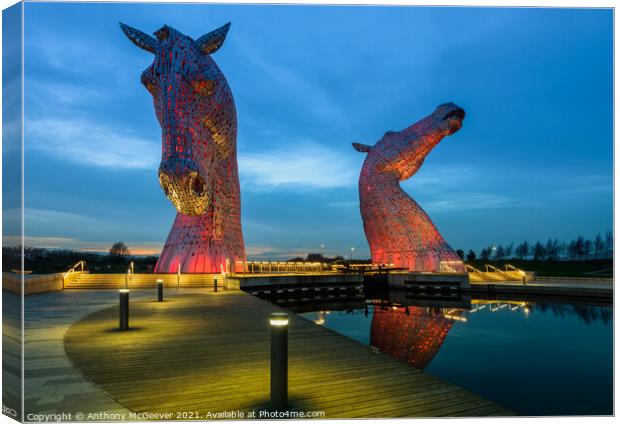 The Kelpies Falkirk Scotland colour  Canvas Print by Anthony McGeever