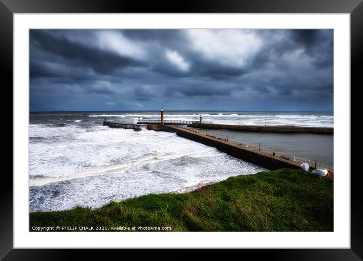 Whitby pier wall art on the Yorkshire east coast. 469 Framed Mounted Print by PHILIP CHALK
