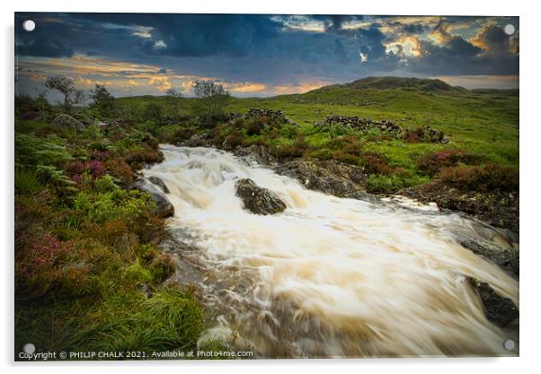 Glentrool waterfall in Scotland  Acrylic by PHILIP CHALK