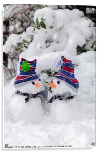 Two cute little snowmen dressed for snow Acrylic by Simon Bratt LRPS