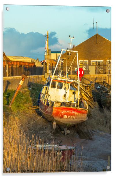 Small fishing boat stuck on the mud Acrylic by Clive Wells