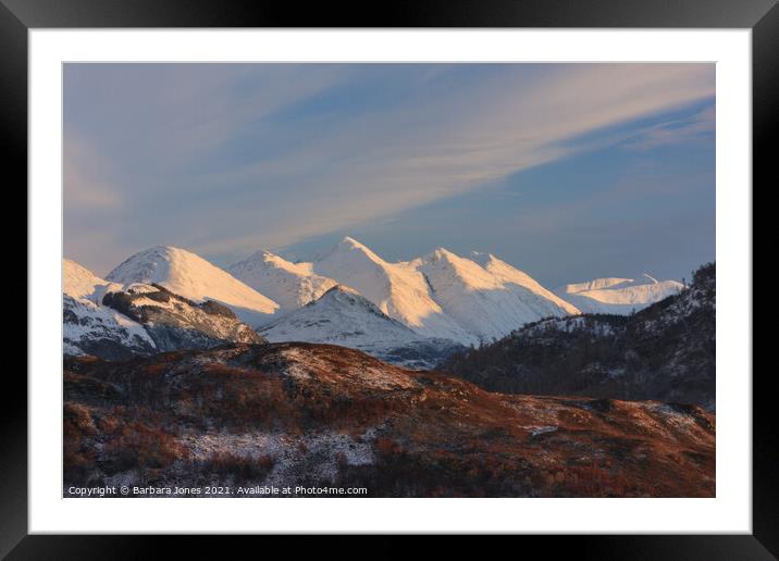 Five Sisters of Kintail in Winter Scotland Framed Mounted Print by Barbara Jones