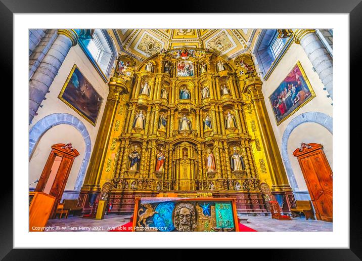 Altar Templo Santa Domingo Church Basilica Puebla Mexico Framed Mounted Print by William Perry