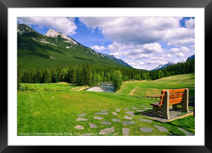 Lush green view of the golf ground in Banff National Park.  Framed Mounted Print by PhotOvation-Akshay Thaker