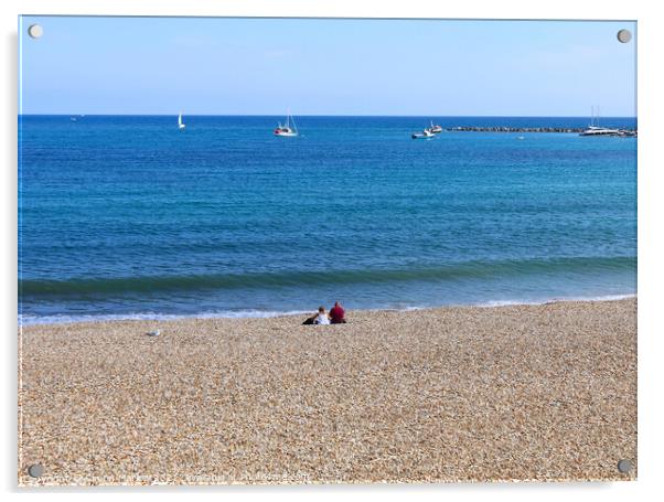 Serenity at Lyme Regis Beach Acrylic by Simon Marlow