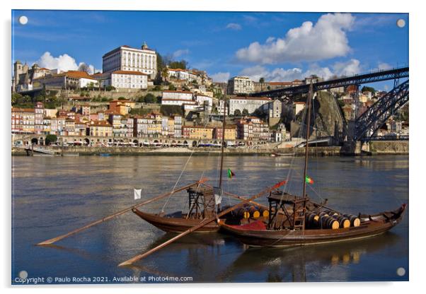 Rabelo wine boats in Douro river, Porto, Portugal Acrylic by Paulo Rocha