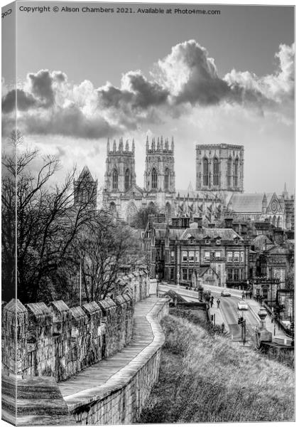 York Minster Black and White  Canvas Print by Alison Chambers