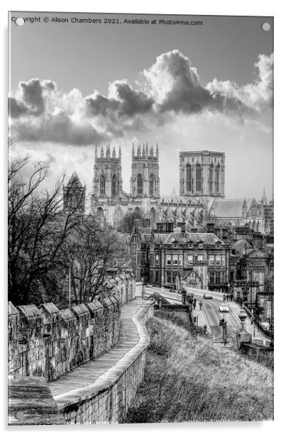 York Minster Black and White  Acrylic by Alison Chambers