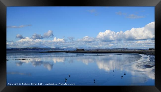 Across Morecambe bay to the Cumbria Mountains Framed Print by Richard Perks