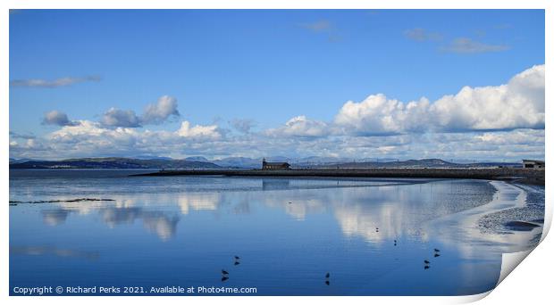 Across Morecambe bay to the Cumbria Mountains Print by Richard Perks