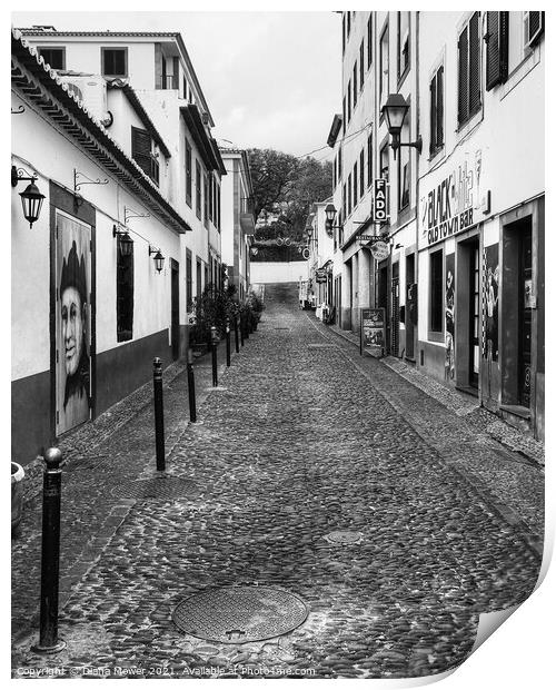Funchal Back Street in Monochrome Print by Diana Mower