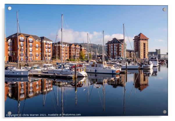 Reflection at Swansea Maritime Quarter Swansea Mar Acrylic by Chris Warren