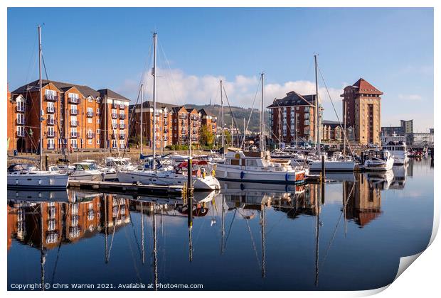 Reflection at Swansea Maritime Quarter Swansea Mar Print by Chris Warren