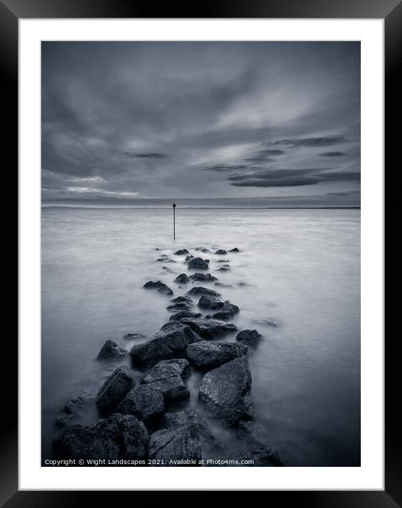 Totland Bay Rock Groyne BW Framed Mounted Print by Wight Landscapes