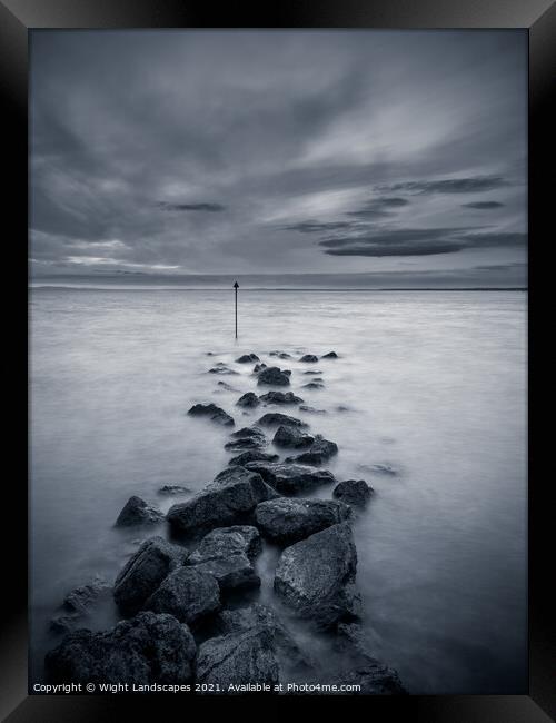 Totland Bay Rock Groyne BW Framed Print by Wight Landscapes