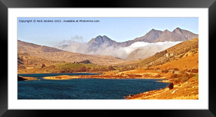 Panorama Snowdon Horseshoe from Llyn y Mymbyr Framed Mounted Print by Nick Jenkins