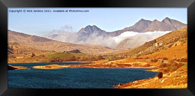Panorama Snowdon Horseshoe from Llyn y Mymbyr Framed Print by Nick Jenkins