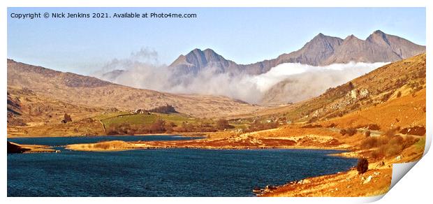 Panorama Snowdon Horseshoe from Llyn y Mymbyr Print by Nick Jenkins