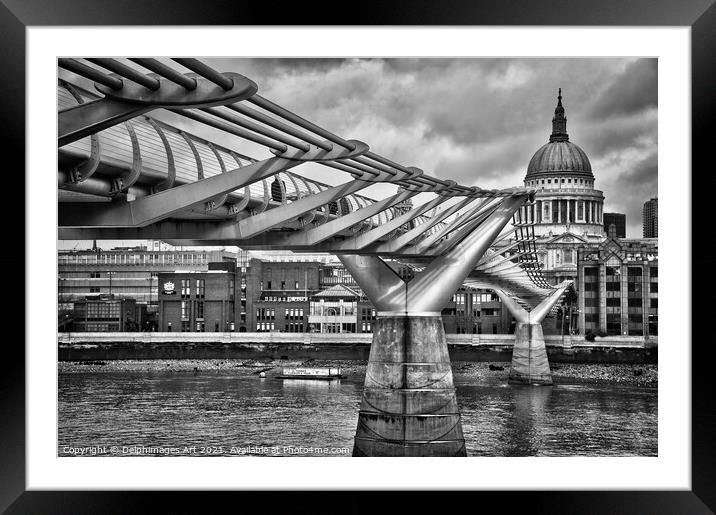 London. Millenium bridge and St Paul's cathedral Framed Mounted Print by Delphimages Art