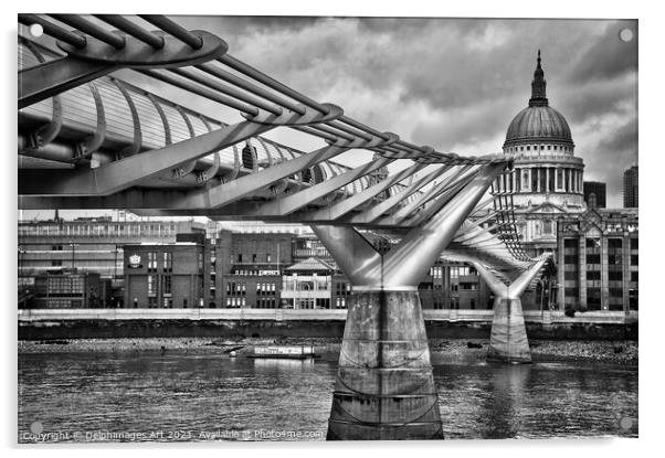 London. Millenium bridge and St Paul's cathedral Acrylic by Delphimages Art