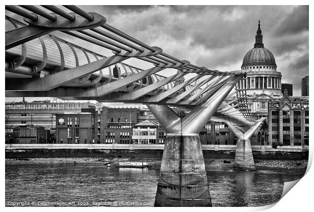 London. Millenium bridge and St Paul's cathedral Print by Delphimages Art