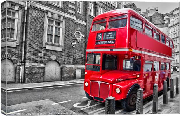 London. Red double decker vintage bus in a street Canvas Print by Delphimages Art