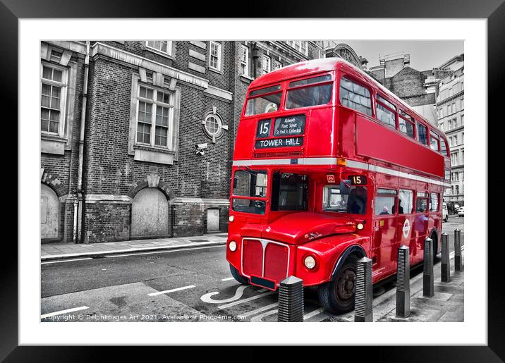 London. Red double decker vintage bus in a street Framed Mounted Print by Delphimages Art