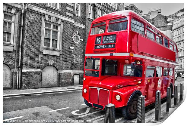 London. Red double decker vintage bus in a street Print by Delphimages Art