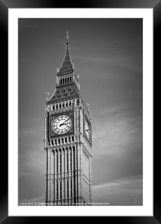 Big Ben black and white, London UK Framed Mounted Print by Delphimages Art