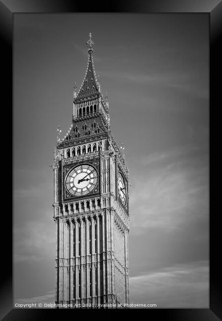 Big Ben black and white, London UK Framed Print by Delphimages Art