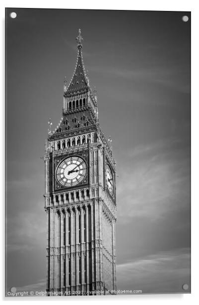 Big Ben black and white, London UK Acrylic by Delphimages Art