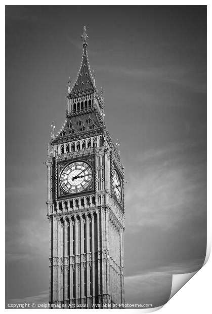 Big Ben black and white, London UK Print by Delphimages Art