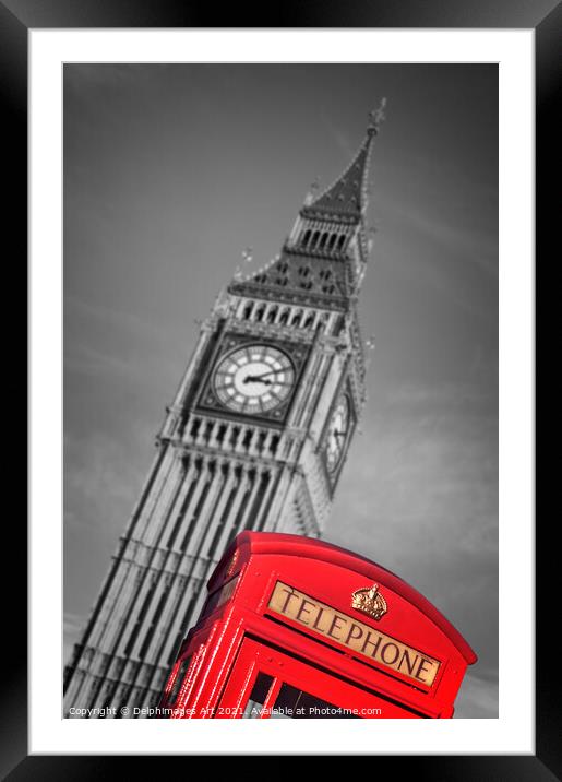 London telephone box and Big Ben Framed Mounted Print by Delphimages Art