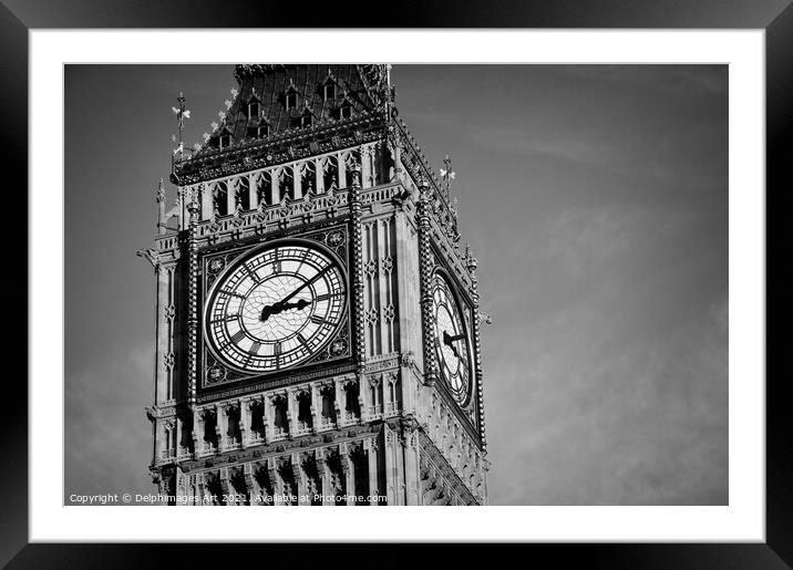 Big Ben in London, black and white Framed Mounted Print by Delphimages Art