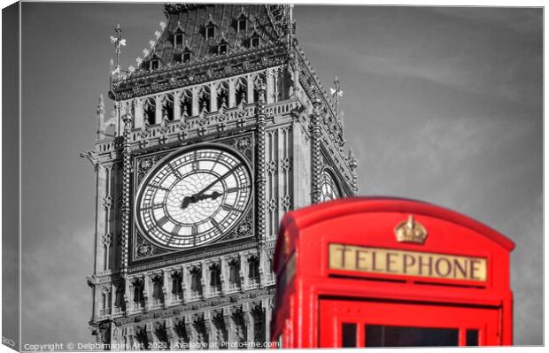 London. Red telephone box and Big Ben Canvas Print by Delphimages Art