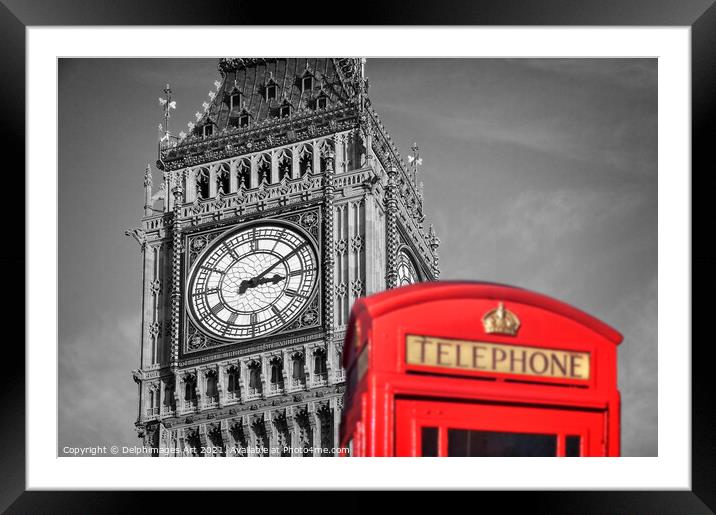 London. Red telephone box and Big Ben Framed Mounted Print by Delphimages Art