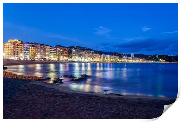 Lloret de Mar Sea Town at Night Print by Artur Bogacki