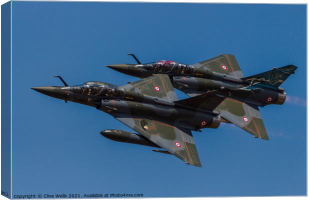 Couteau Delta, 2 x Mirage 2000D`s of the French Air Force. Canvas Print by Clive Wells