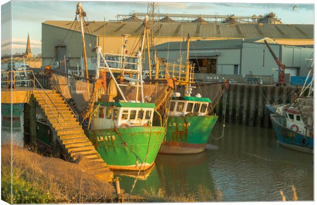 Fishing boats at low tide Canvas Print by Clive Wells